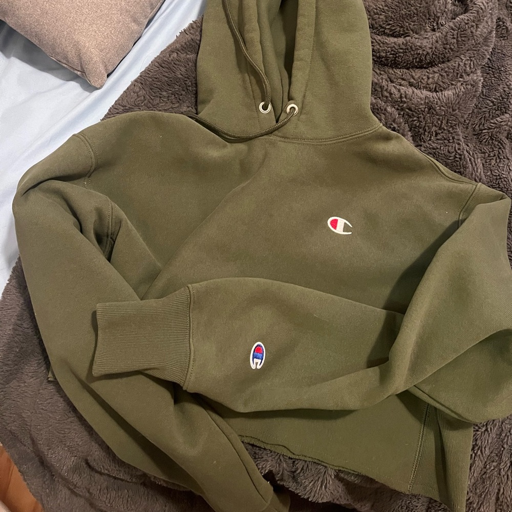 Champion Cropped Hoodie Olive Green